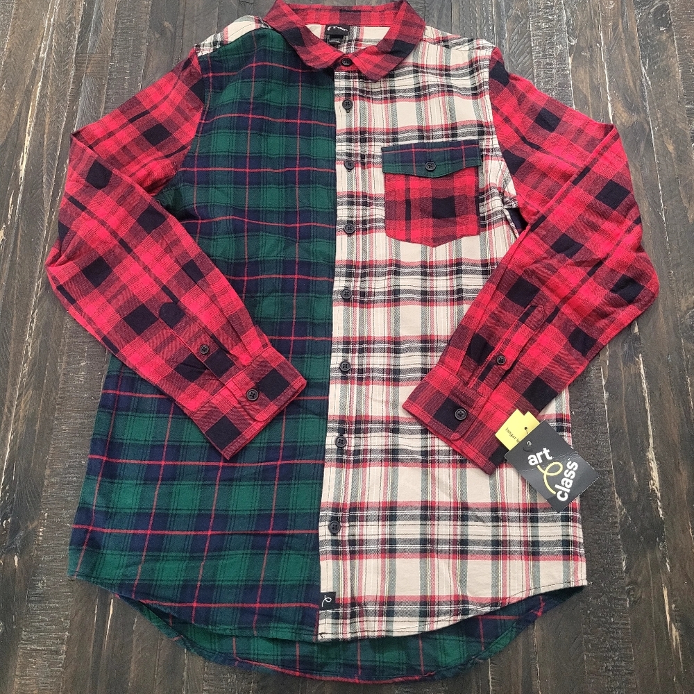 Art Class Flannel Plaid Long Sleeve Shirt Kids Size L 12/14